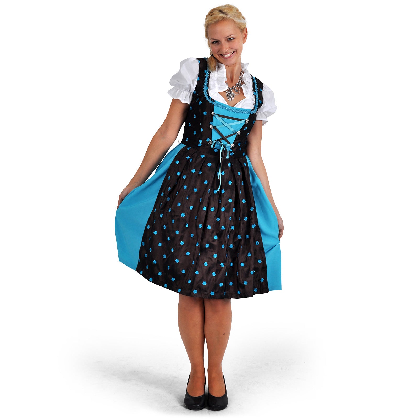 Image produit Dirndl Edelweiss - Robe traditionnelle marron/turquoise avec insert de blouse