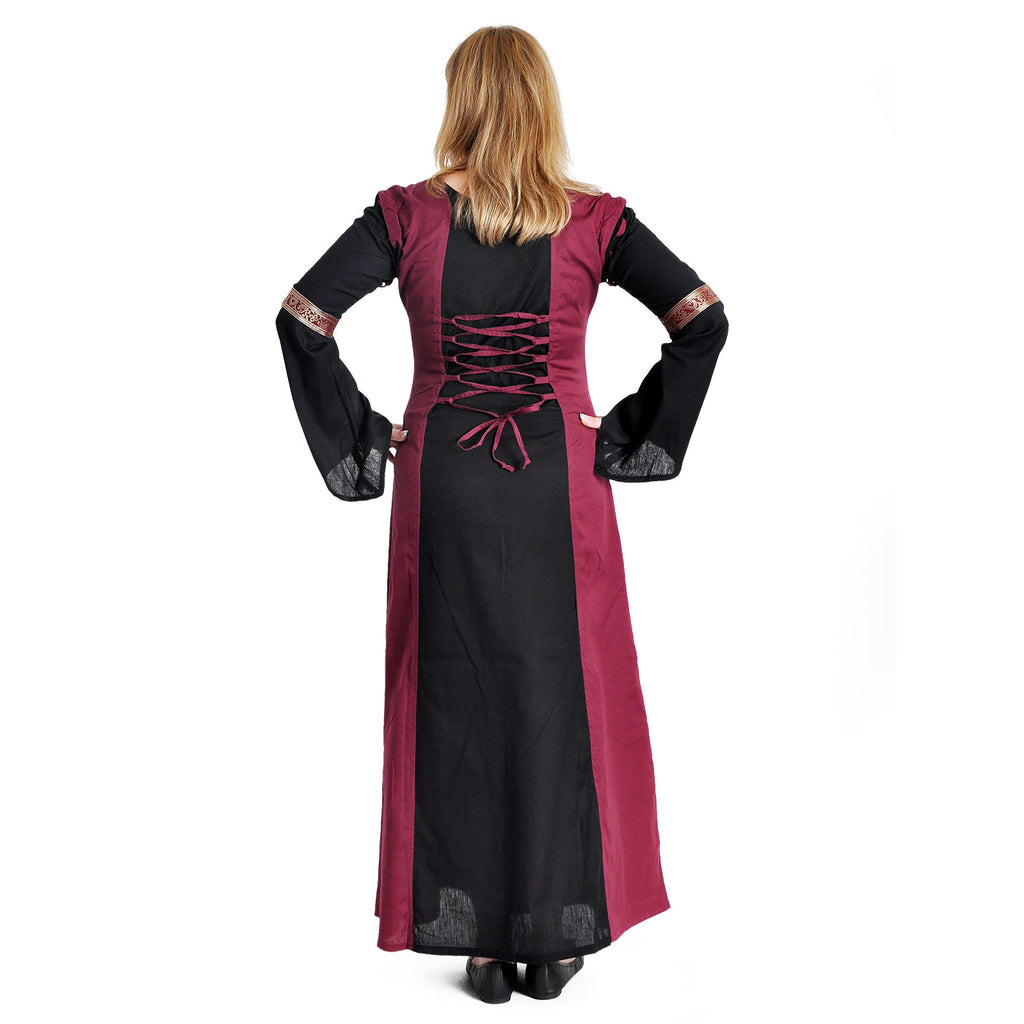 Image produit Robe médiévale Applonia avec manches détachables noir-bordeaux