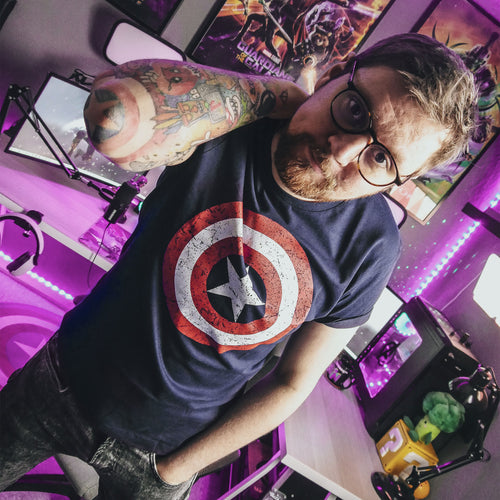 Productafbeelding Captain America - Distressed Shield Logo T-Shirt Blauw
