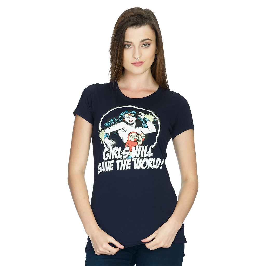 Productafbeelding Wonder Woman - Meisjes zullen de wereld redden Meisjes Shirt blauw