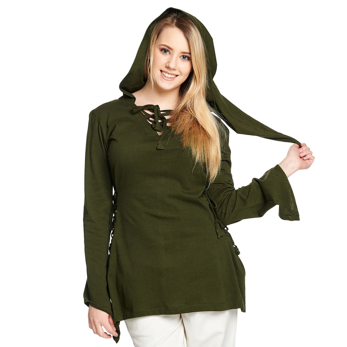 Productafbeelding Middeleeuwse Blouse Lea met Capuchon Groen
