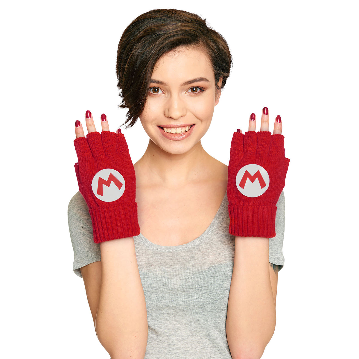Image produit Super Mario - Gants Logo sans doigts rouge