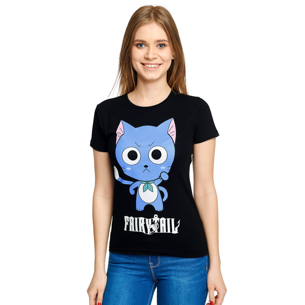 Productafbeelding Fairy Tail - Happy Dames T-Shirt Zwart