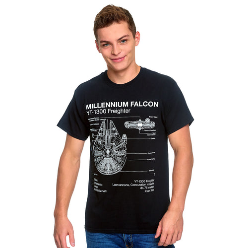 Image produit Star Wars - T-shirt esquisse du Faucon Millenium noir