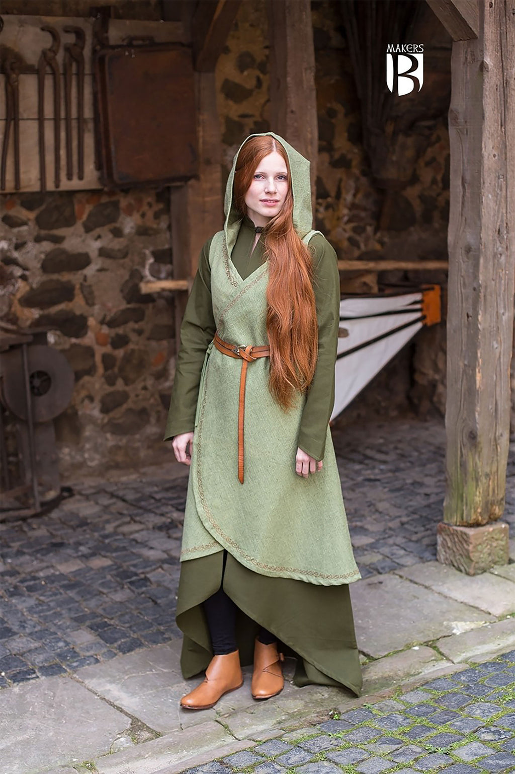 Image produit Robe médiévale à capuche Dala verte