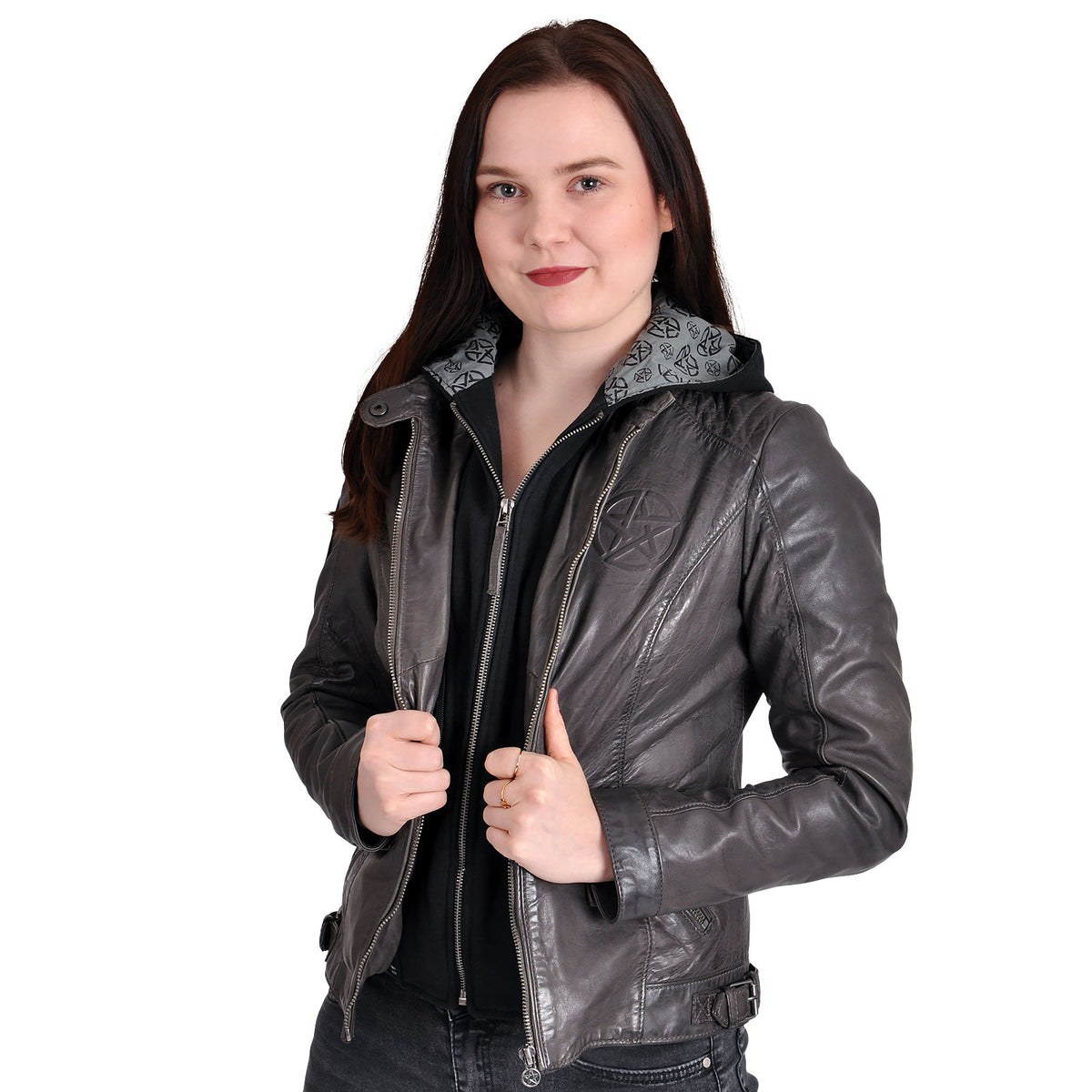 Image produit Supernatural - Blouson en cuir pour femmes avec symbole anti-possession