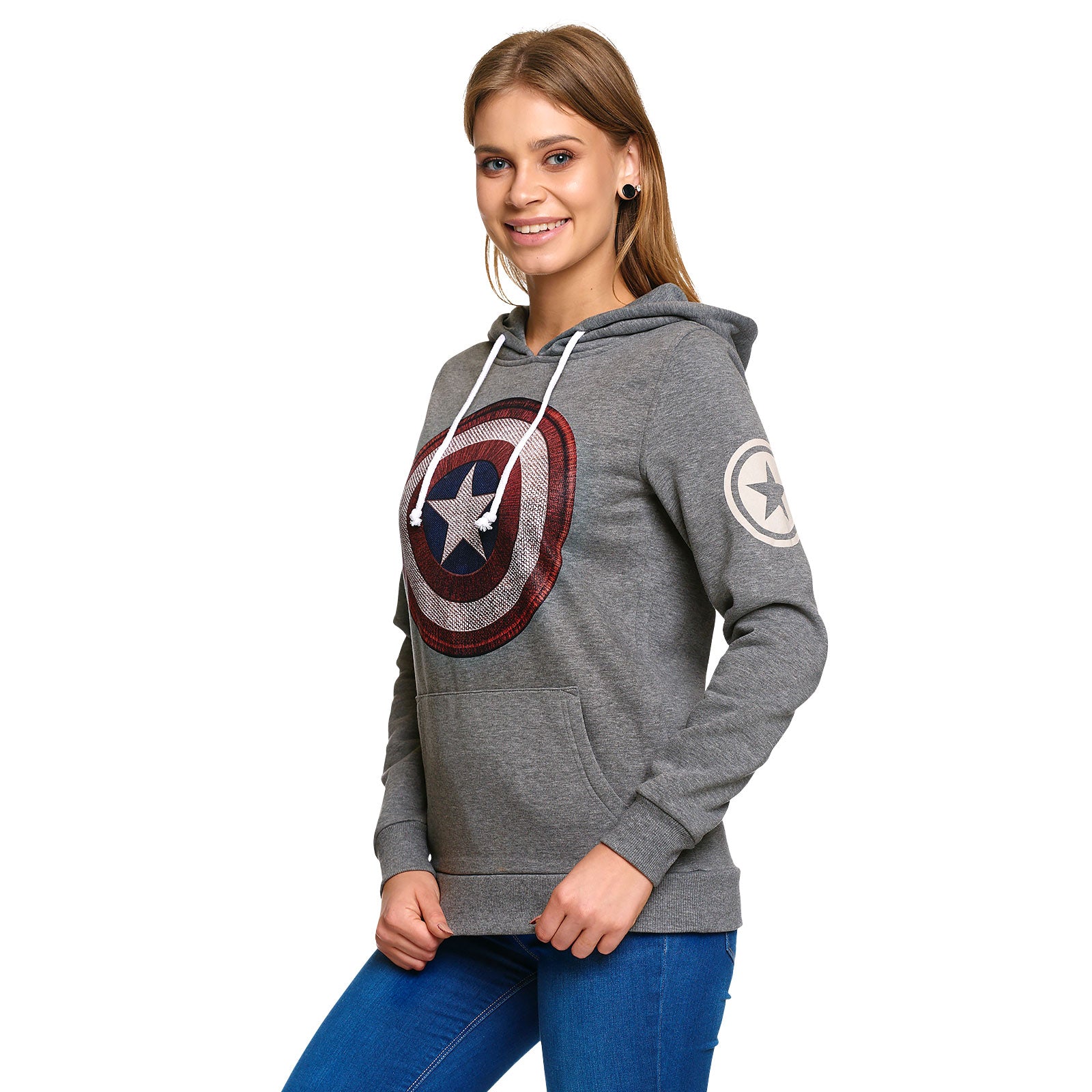 Productafbeelding Captain America - Shield Logo Retro Hoodie Dames Grijs