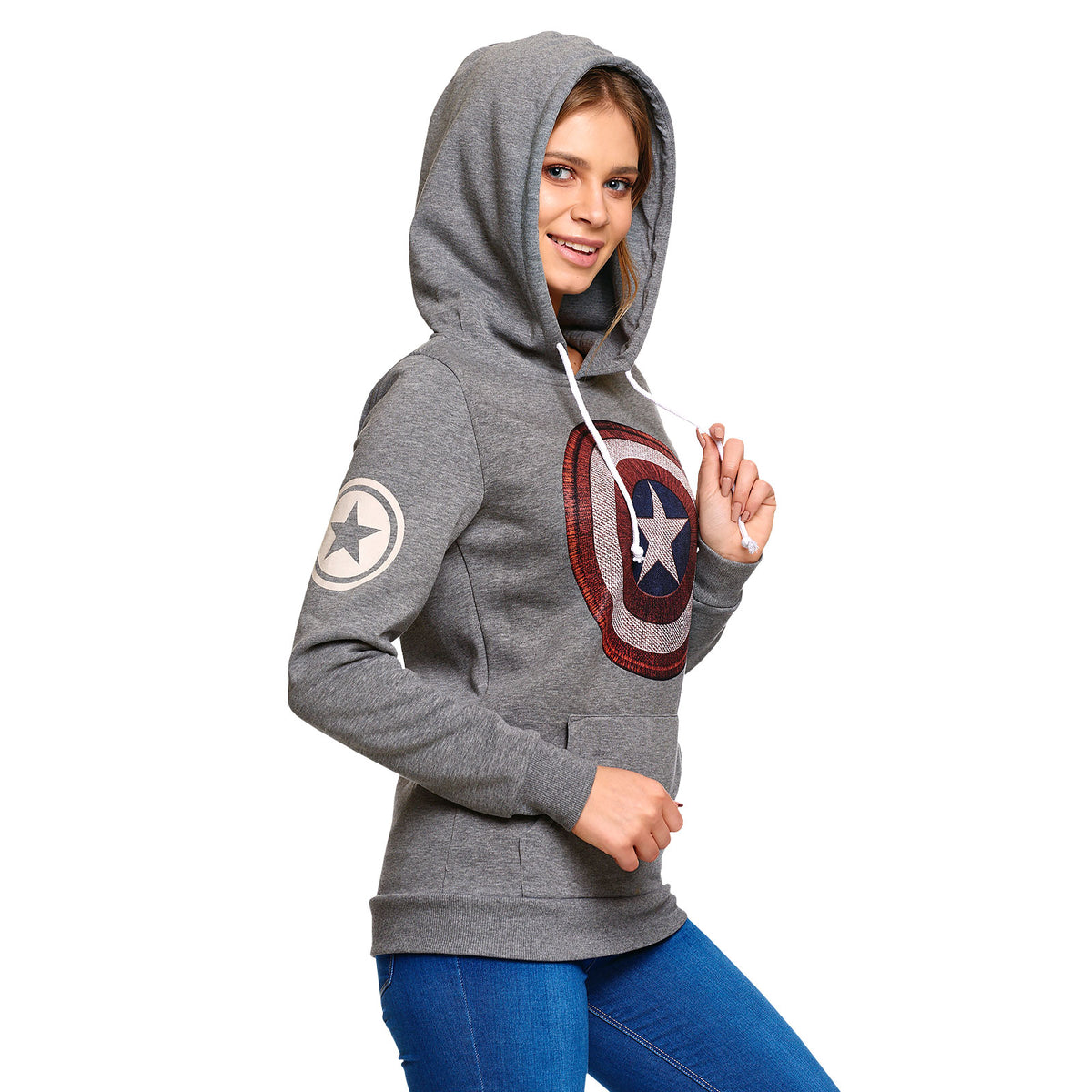 Productafbeelding Captain America - Shield Logo Retro Hoodie Dames Grijs