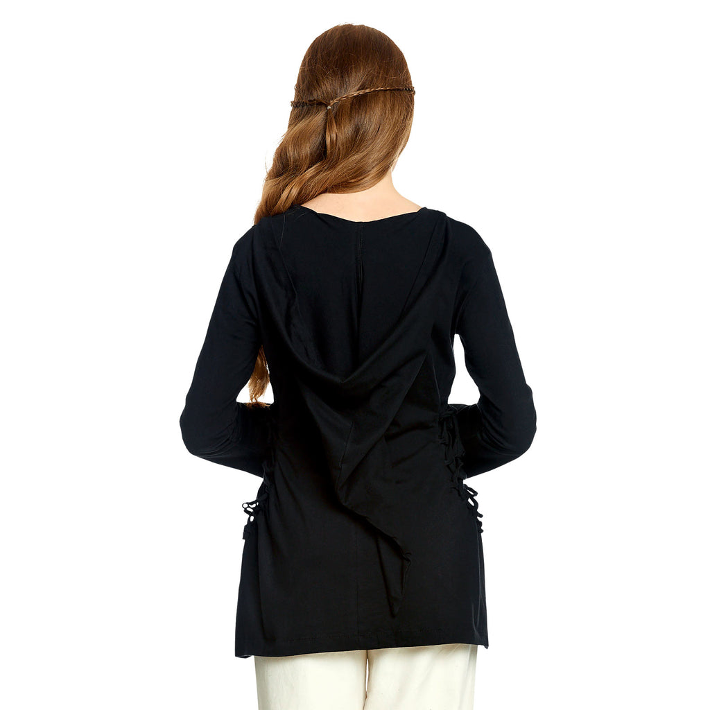Image produit Blouse médiévale Lea avec capuche noire
