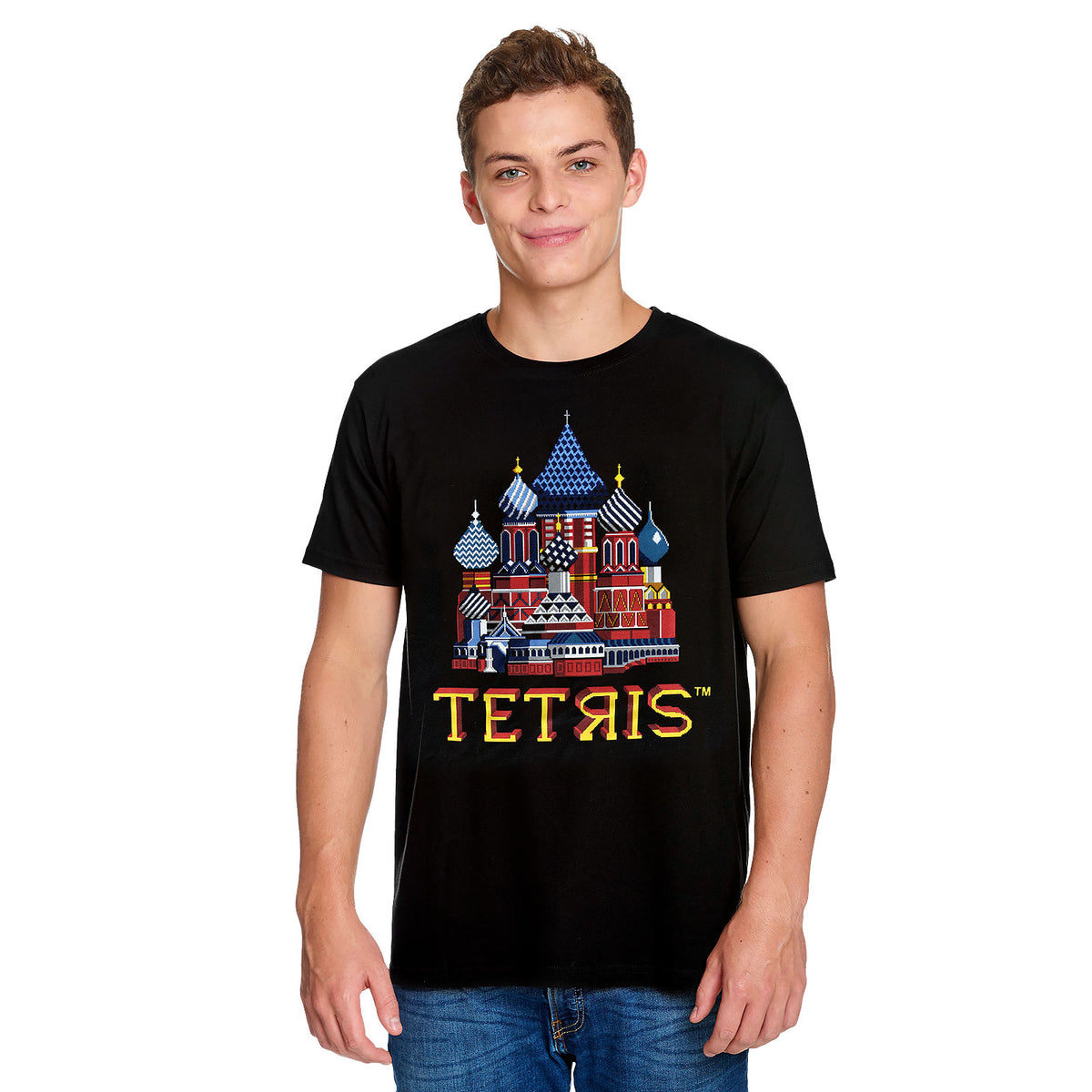 Image produit Tetris - T-shirt noir à l'écran titre Carré Rouge
