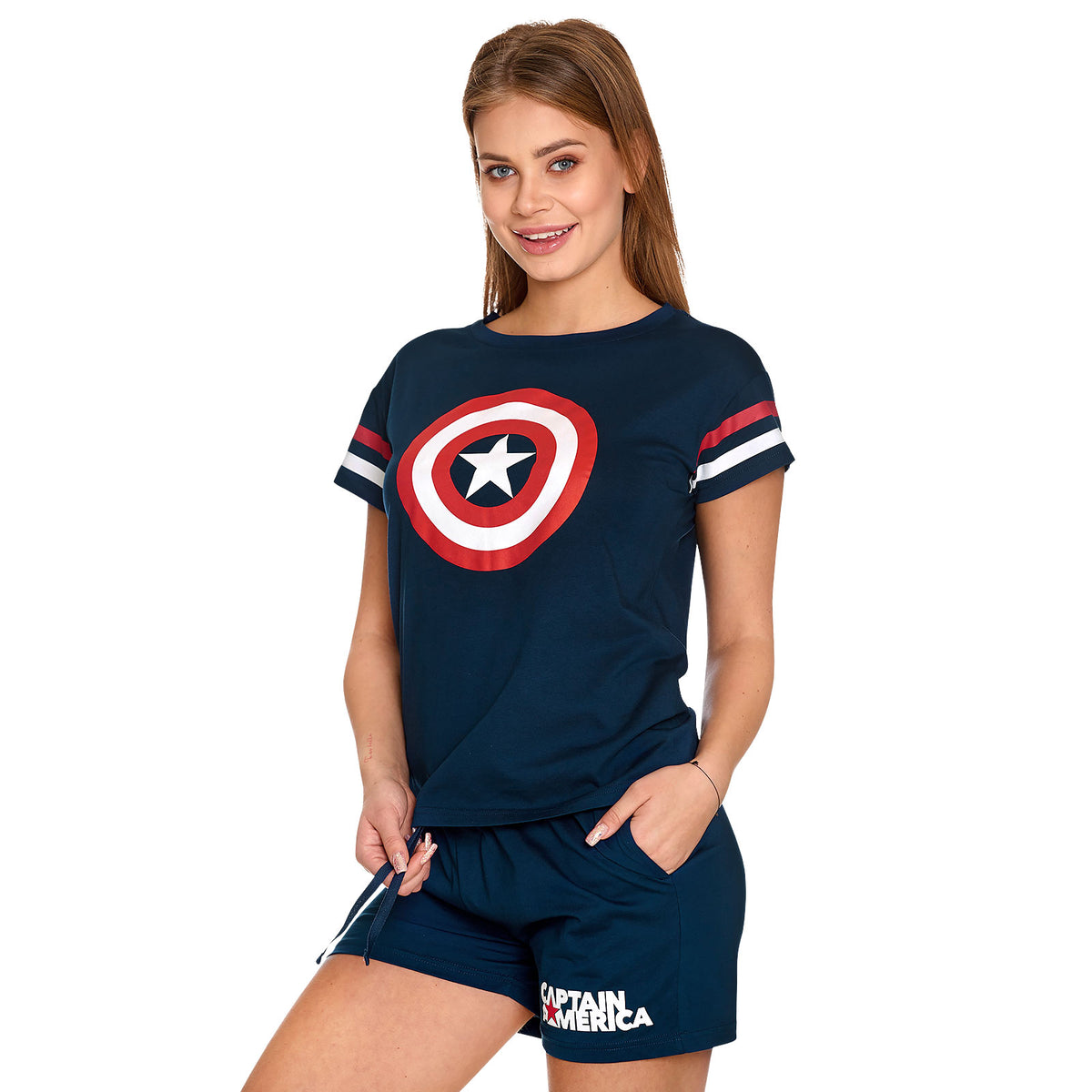 Image produit Captain America - Pyjama court pour femmes avec logo Shield