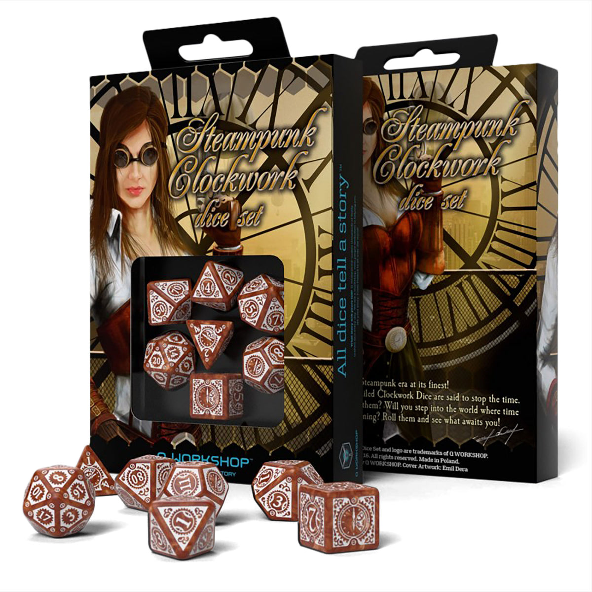 Productafbeelding Steampunk Clockwork RPG Dobbelsteen Set 7-delig bruin-wit