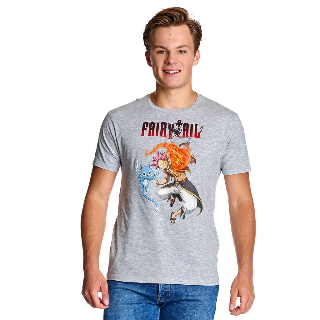 Image produit Fairy Tail - T-shirt Natsu et Happy gris