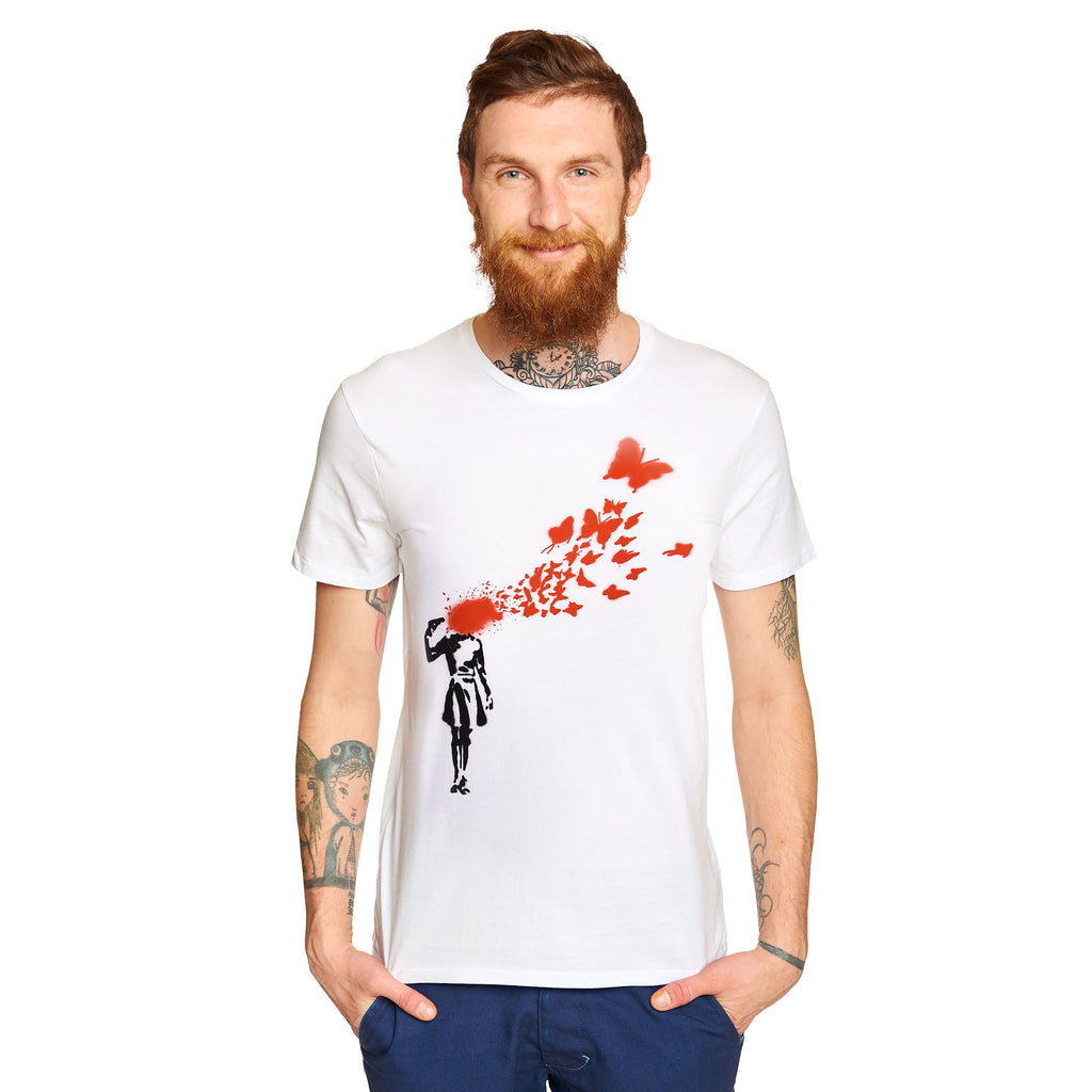 Productafbeelding Banksy - Meisje en Vlinders T-shirt Wit