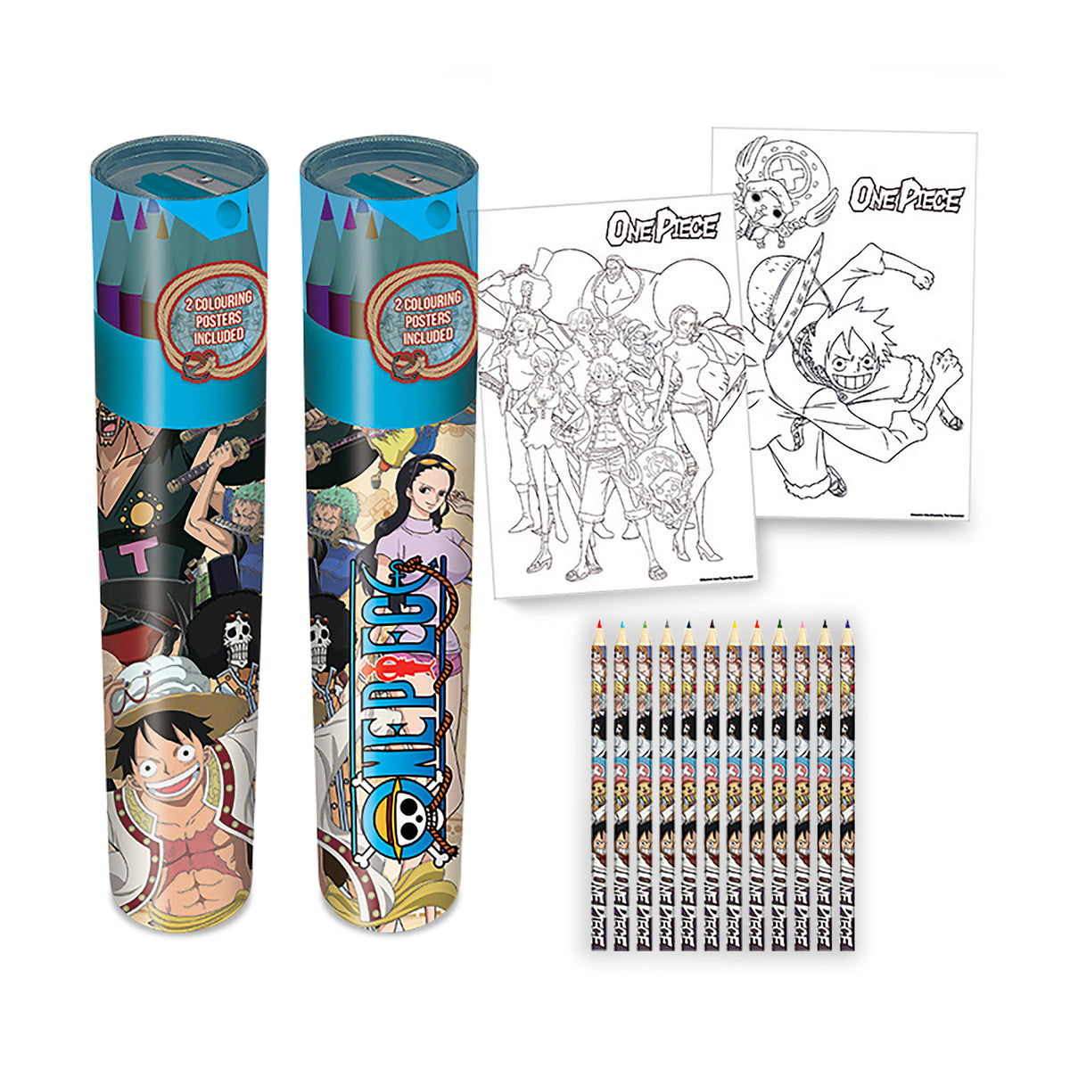 Image produit One Piece - Boîte à crayons 12 pièces avec 2 pages à colorier