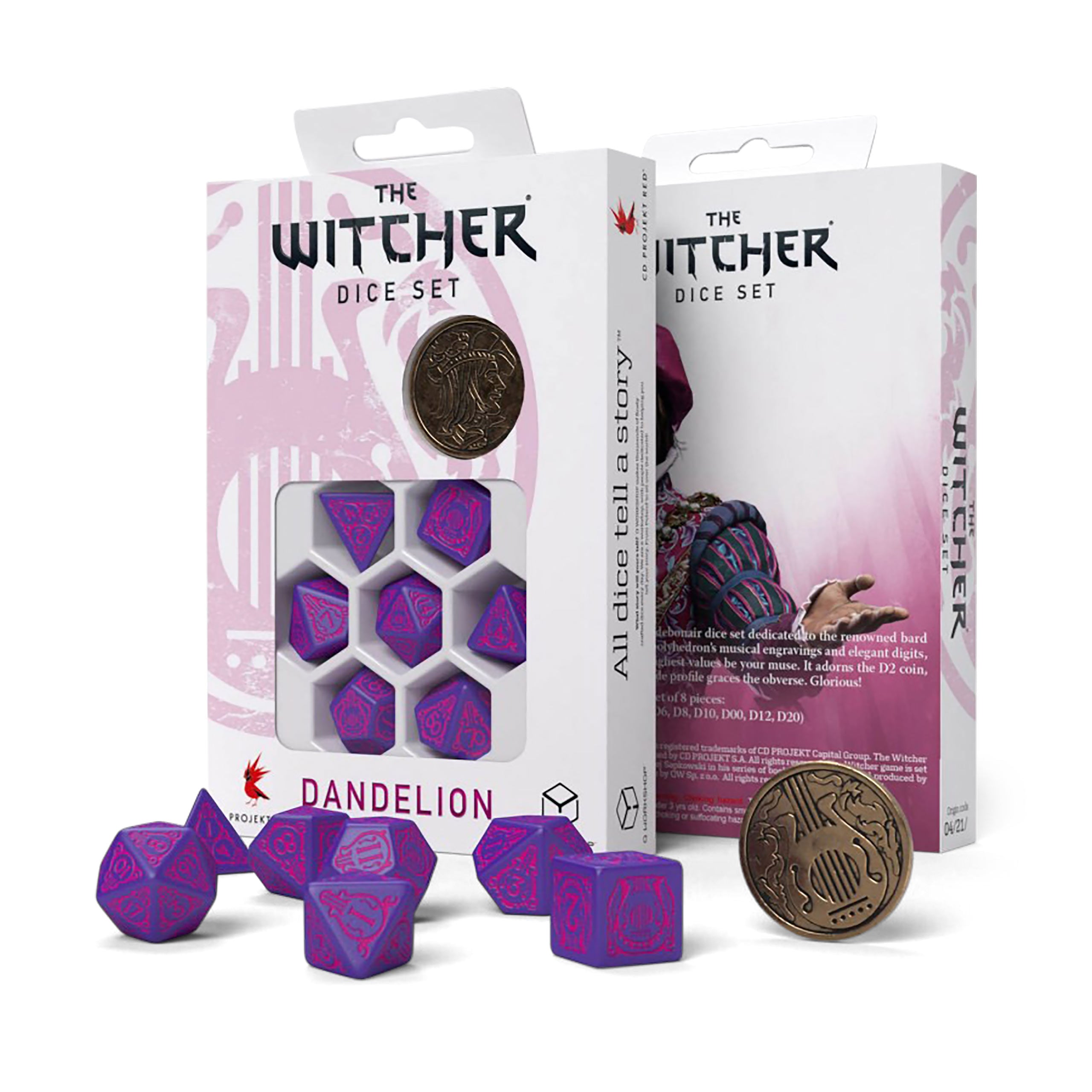 Productafbeelding Witcher - Dandelion Conqueror of Hearts RPG Dobbelsteen Set 7st met verzamelmunt