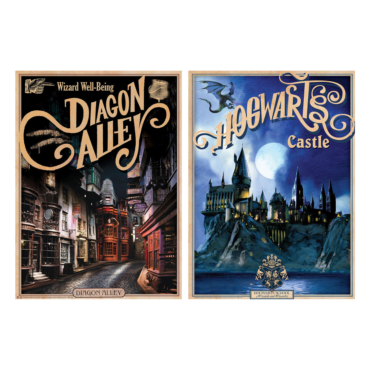 Productafbeelding Harry Potter - Zweinstein Kasteel & Wegisweg Poster 2-delige set