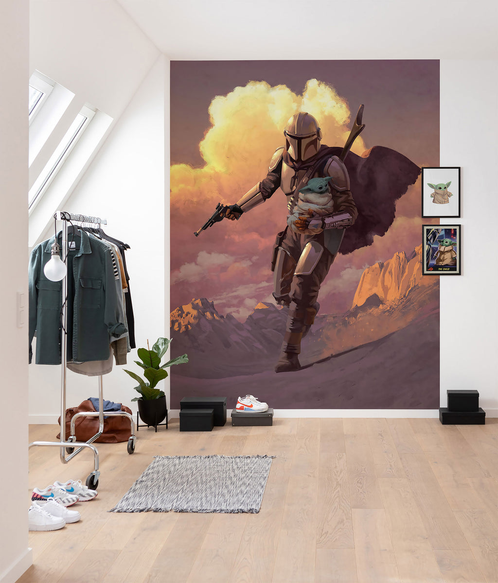 Image produit Papier peint Mando avec Grogu - Star Wars The Mandalorian