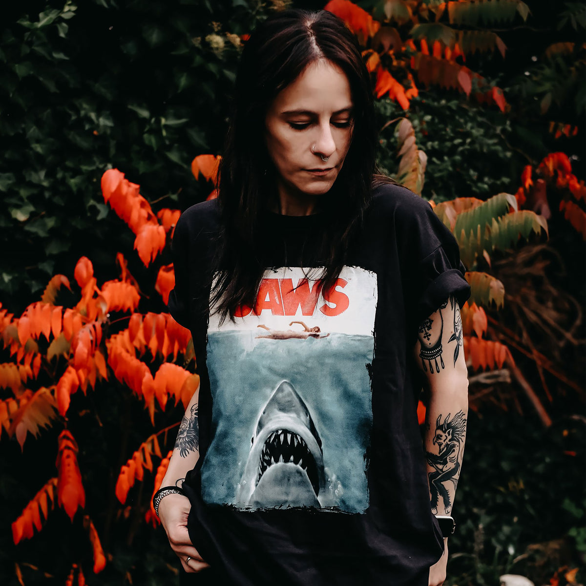 Productafbeelding De Witte Haai - Jaws Poster Shirt Zwart