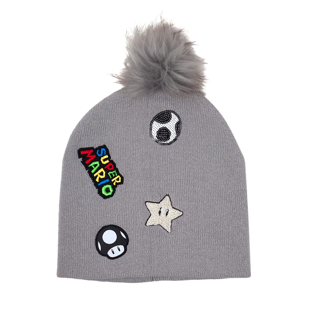 Produktbild Super Mario - Icons Mütze mit Bommel grau