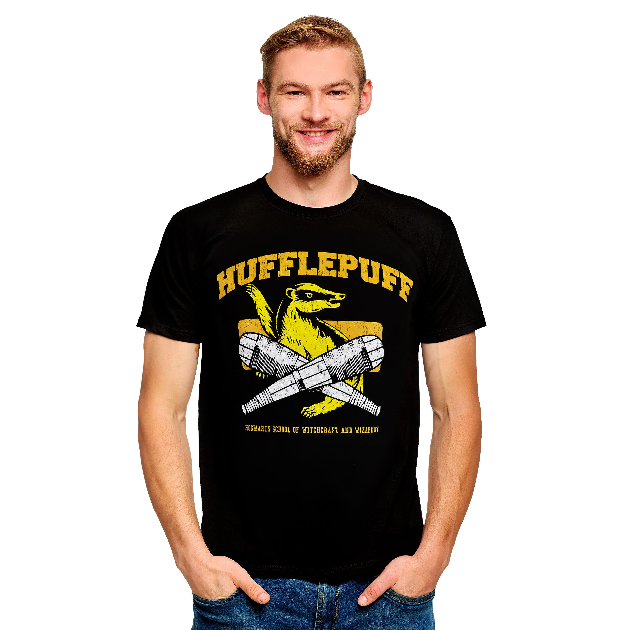 Productafbeelding Hufflepuff Quidditch College T-Shirt Zwart - Harry Potter
