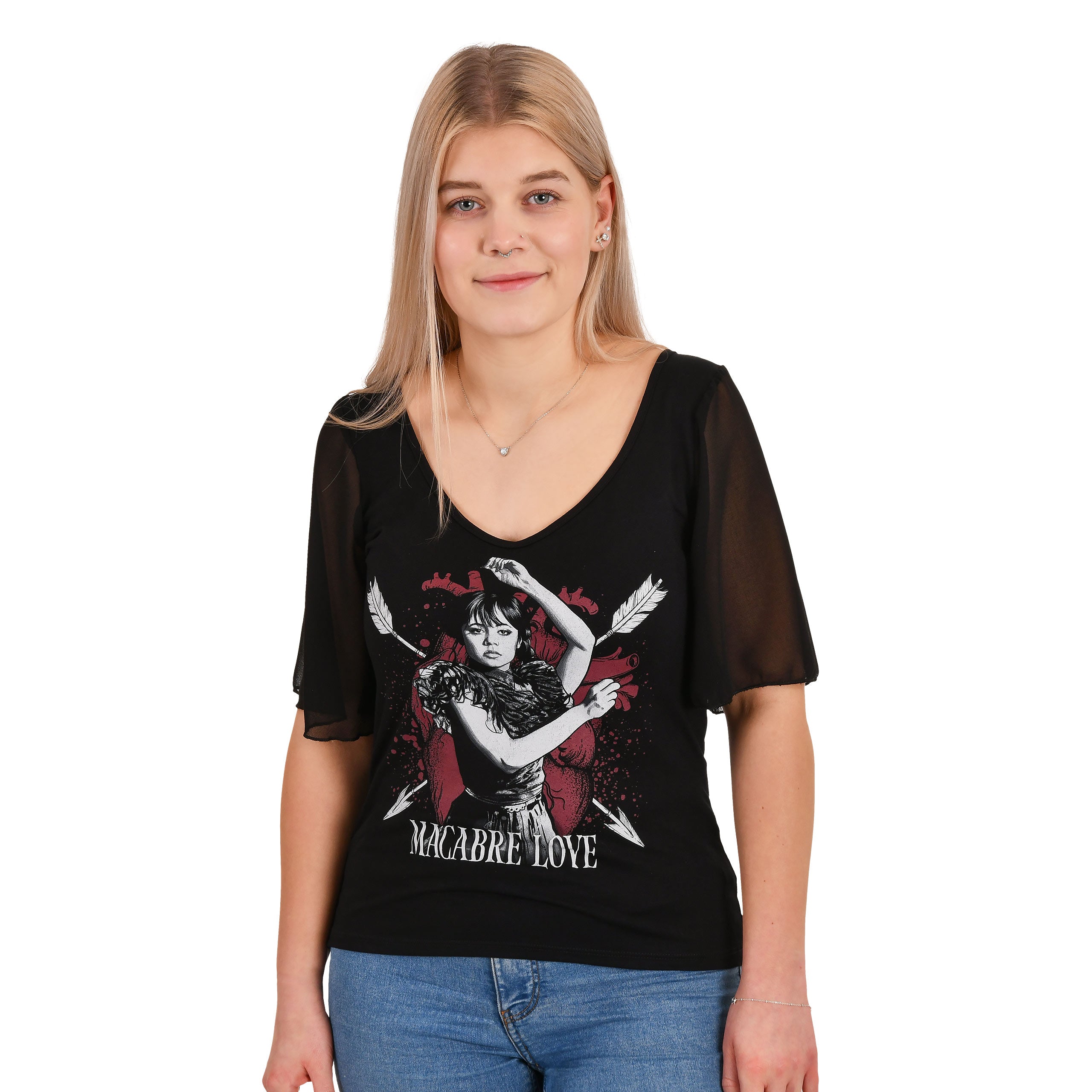 Productafbeelding Wednesday - Macabere Liefde T-shirt met Vlindermouwen