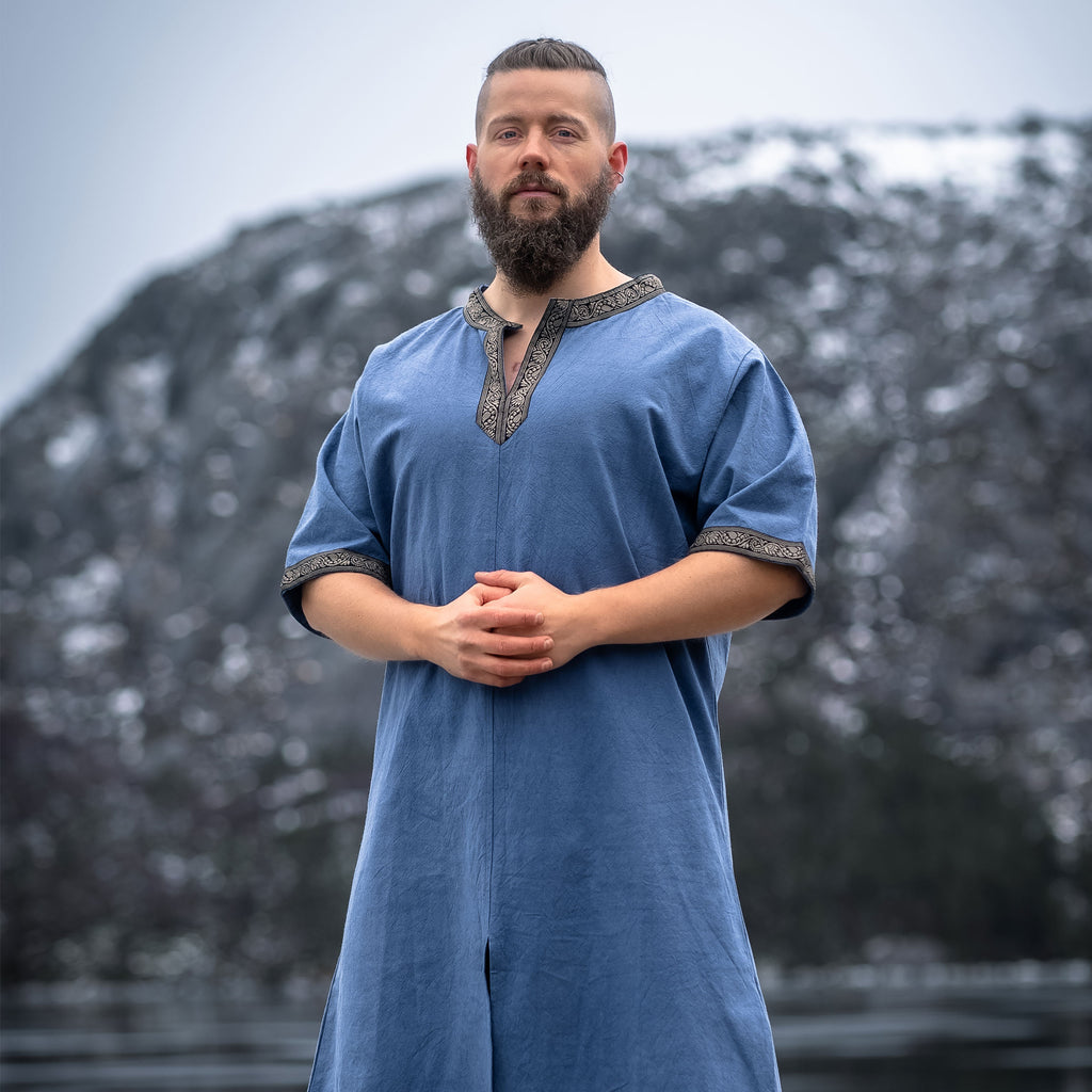 Produktbild Mittelalter Tunika Kurzarm mit Bordüre blau