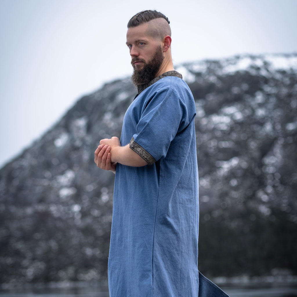 Produktbild Mittelalter Tunika Kurzarm mit Bordüre blau