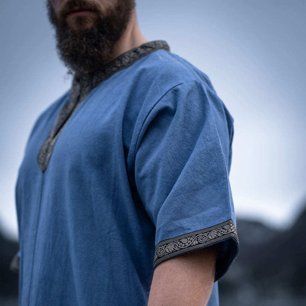 Produktbild Mittelalter Tunika Kurzarm mit Bordüre blau