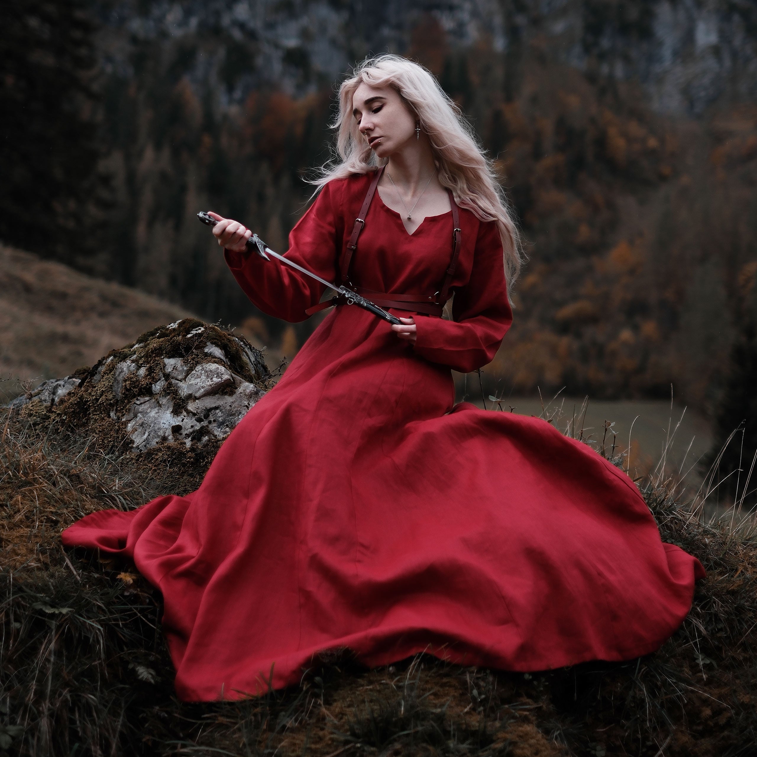 Produktbild Mittelalter Kleid Leinen rot