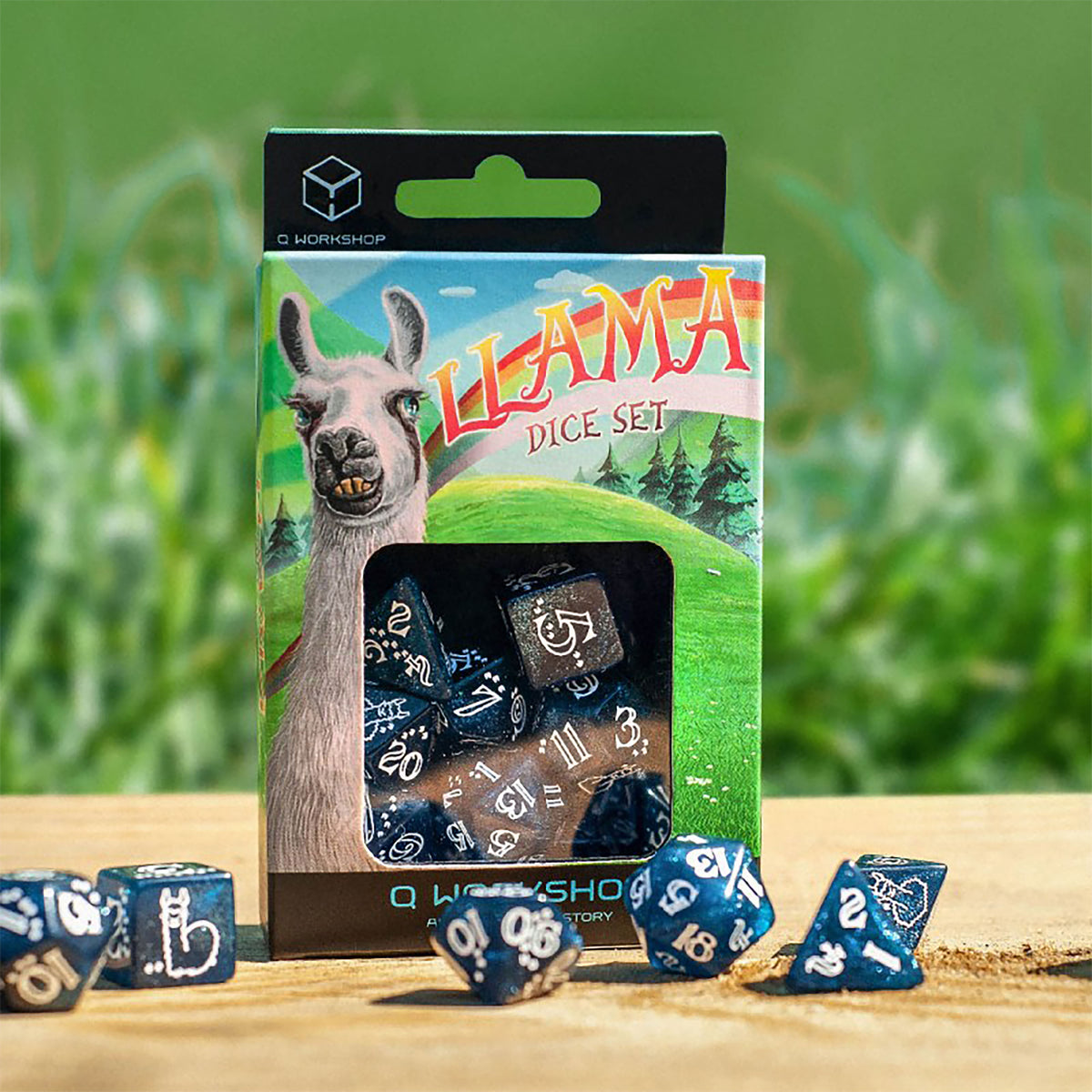 Produktbild Shimmering Llama Würfel Set 7tlg blau-weiß