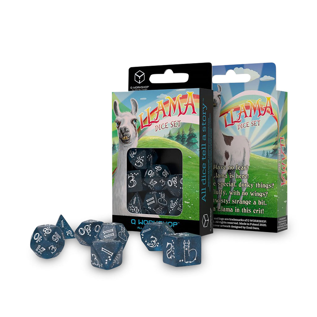 Produktbild Shimmering Llama Würfel Set 7tlg blau-weiß