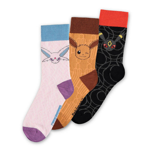 Productafbeelding Pokemon - Eevee Evolutie Sokken 3-Pack Bruin-Zwart-Roze