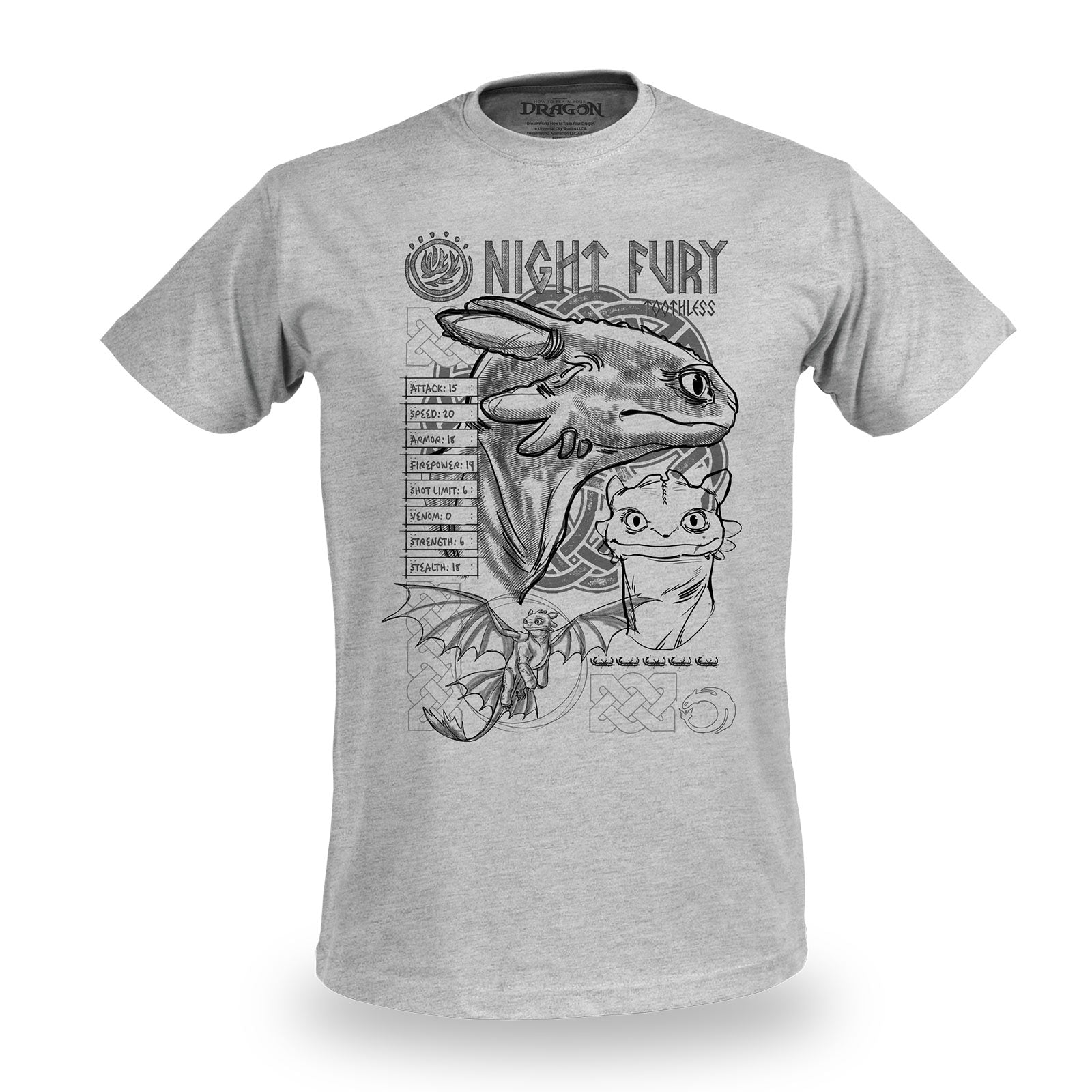 Productafbeelding Hoe Tem Je Een Draak - Night Fury Schets T-Shirt Grijs