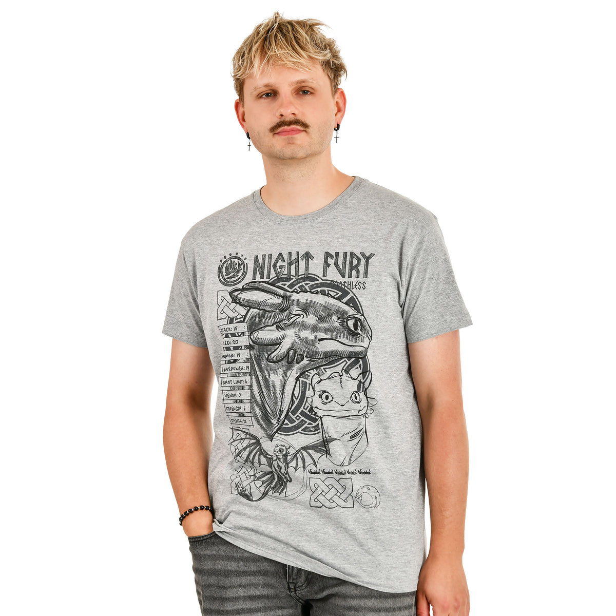 Productafbeelding Hoe Tem Je Een Draak - Night Fury Schets T-Shirt Grijs