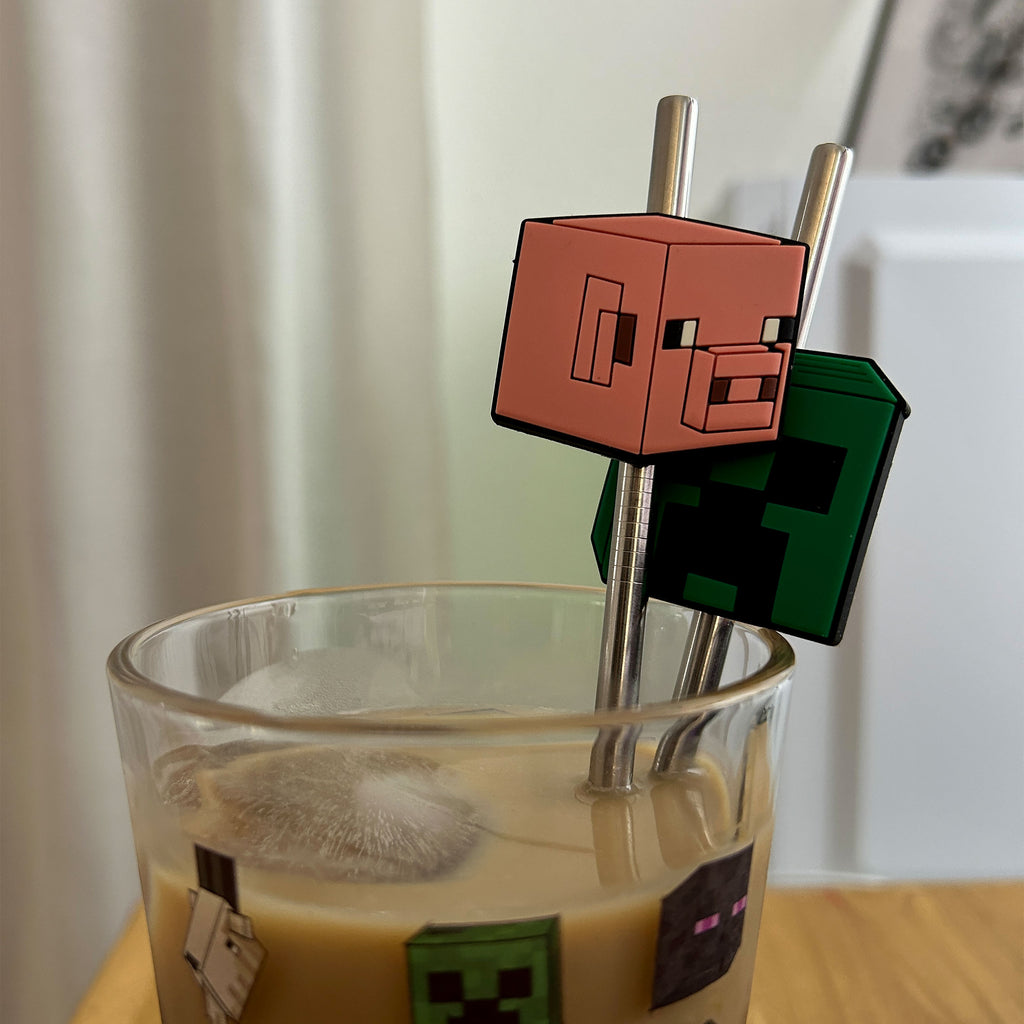 Image produit Minecraft - Verre avec 2 pailles à motifs de personnages