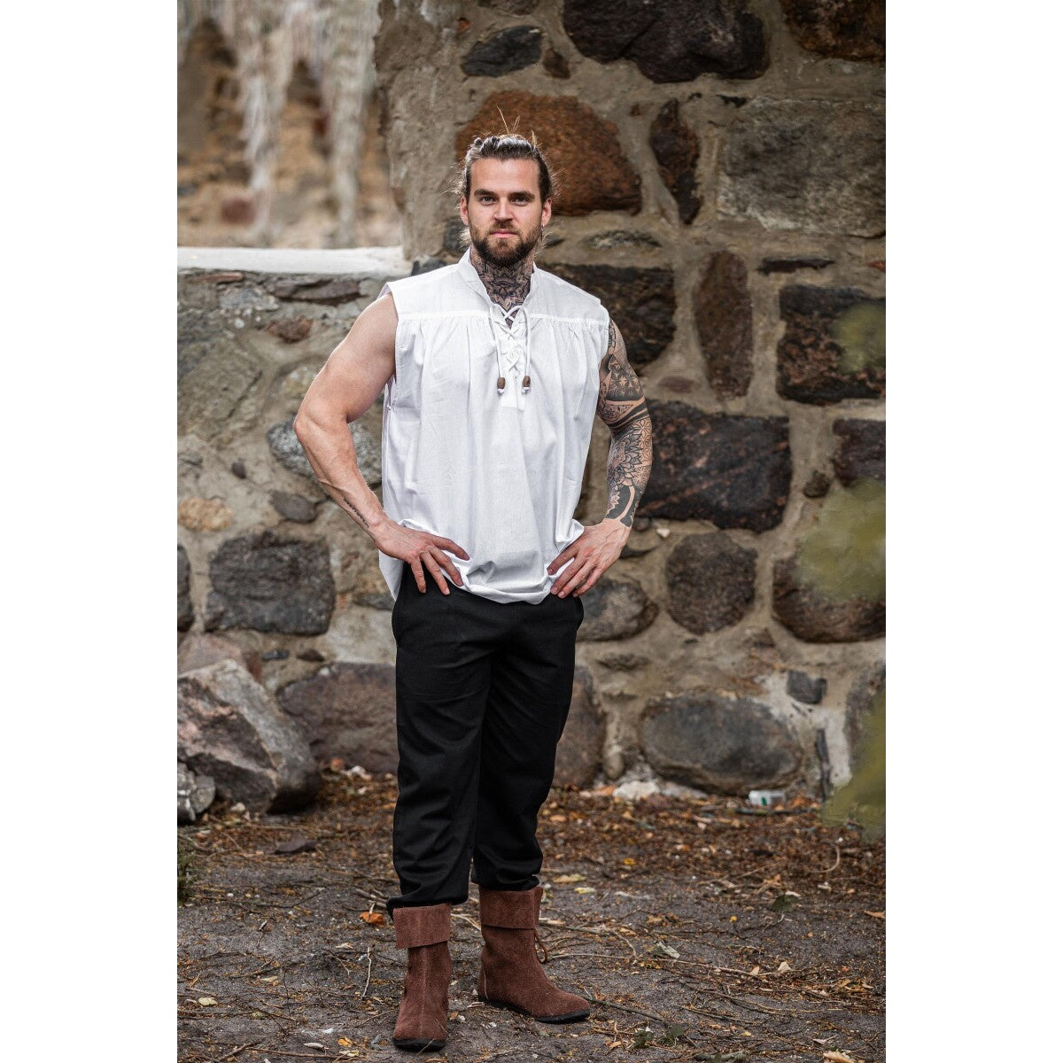 Product image Medieval Stand-Up Collar Lace-Up Shirt Louis sleeveless white