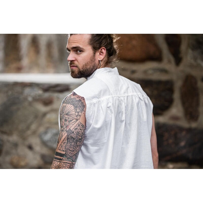 Productafbeelding Middeleeuws staande kraag vetershirt Louis mouwloos wit