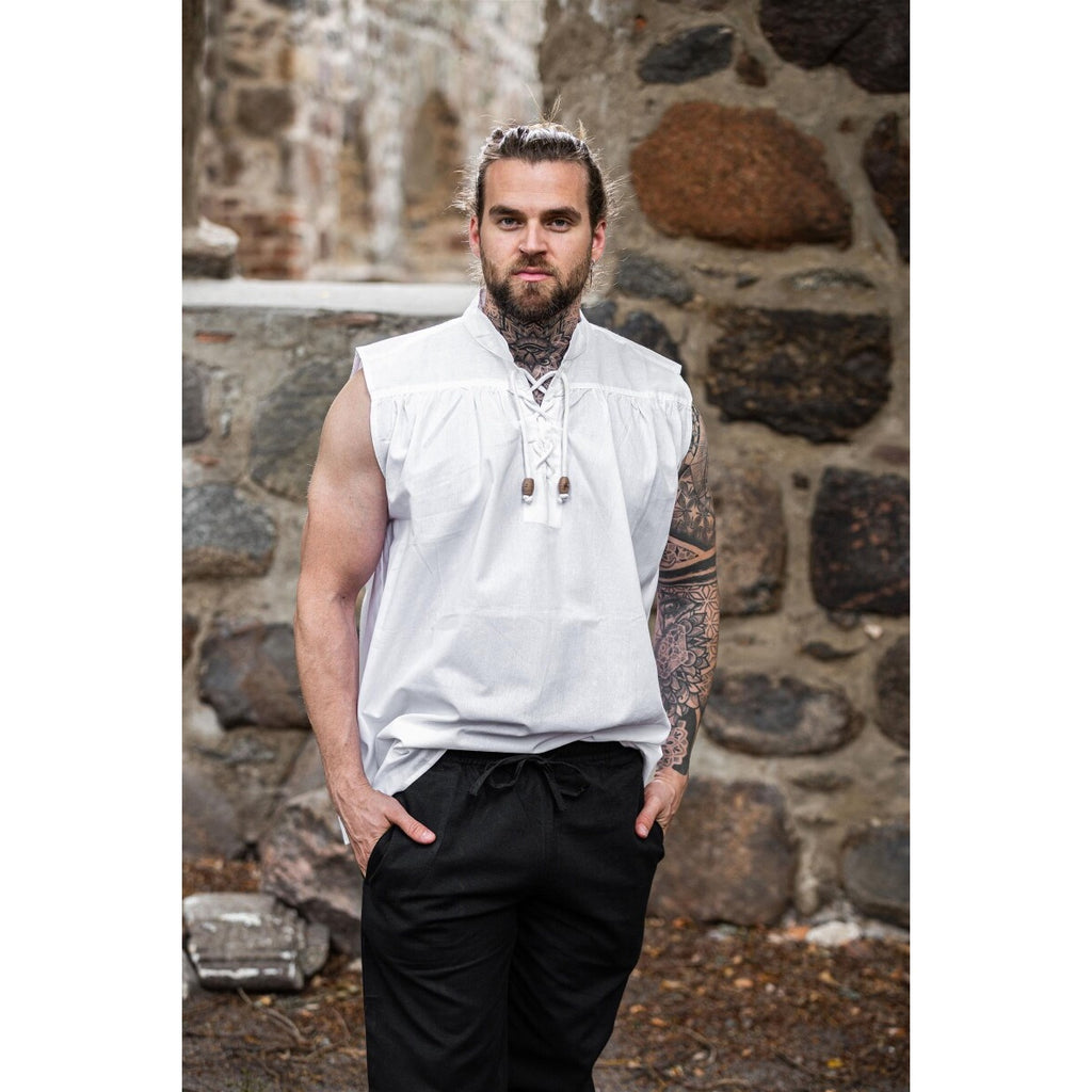 Productafbeelding Middeleeuws staande kraag vetershirt Louis mouwloos wit