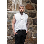 Productafbeelding Middeleeuws staande kraag vetershirt Louis mouwloos wit