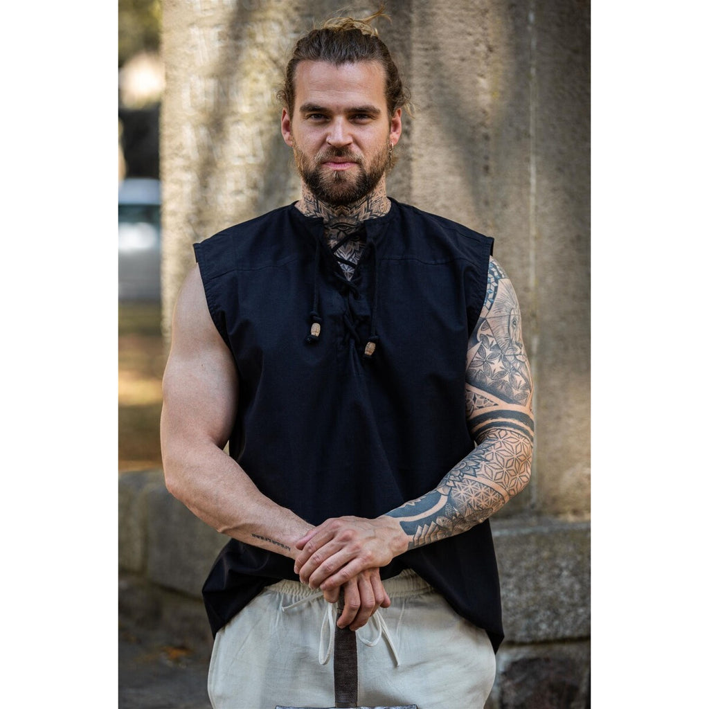 Image produit Chemise médiévale à lacets Jean sans manches noire