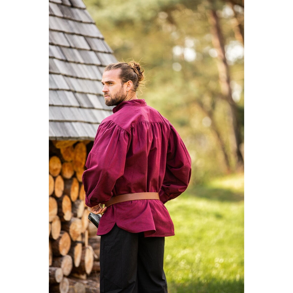 Product image Medieval Stand-Up Collar Lace-Up Shirt Georg mottled red