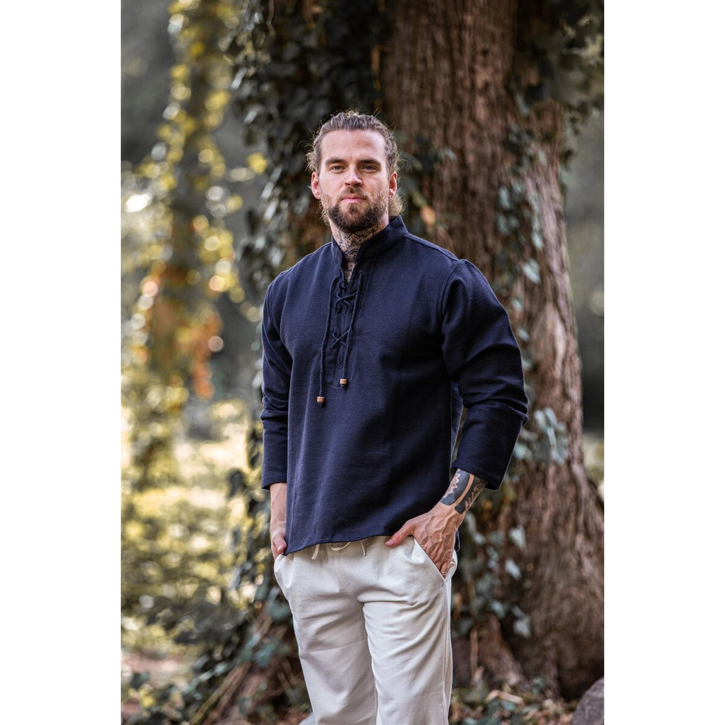 Productafbeelding Middeleeuws katoenen shirt Ingolf handgeweven zwart