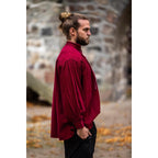 Image produit Chemise médiévale à col montant lacée Friedrich rouge bordeaux