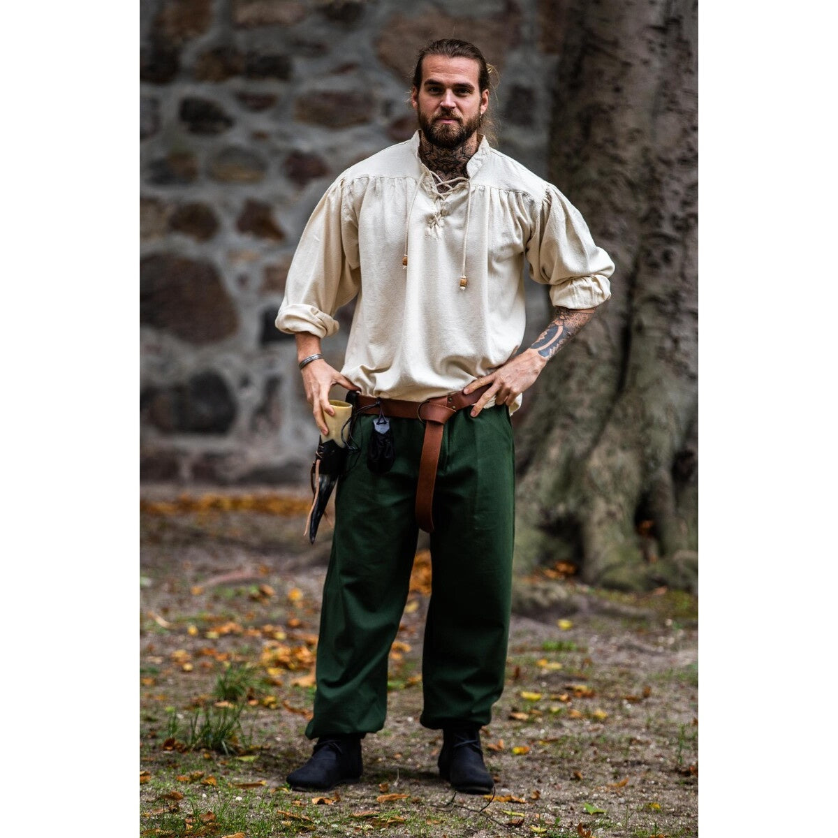 Image produit Pantalon médiéval Linhart avec laçage à la taille vert
