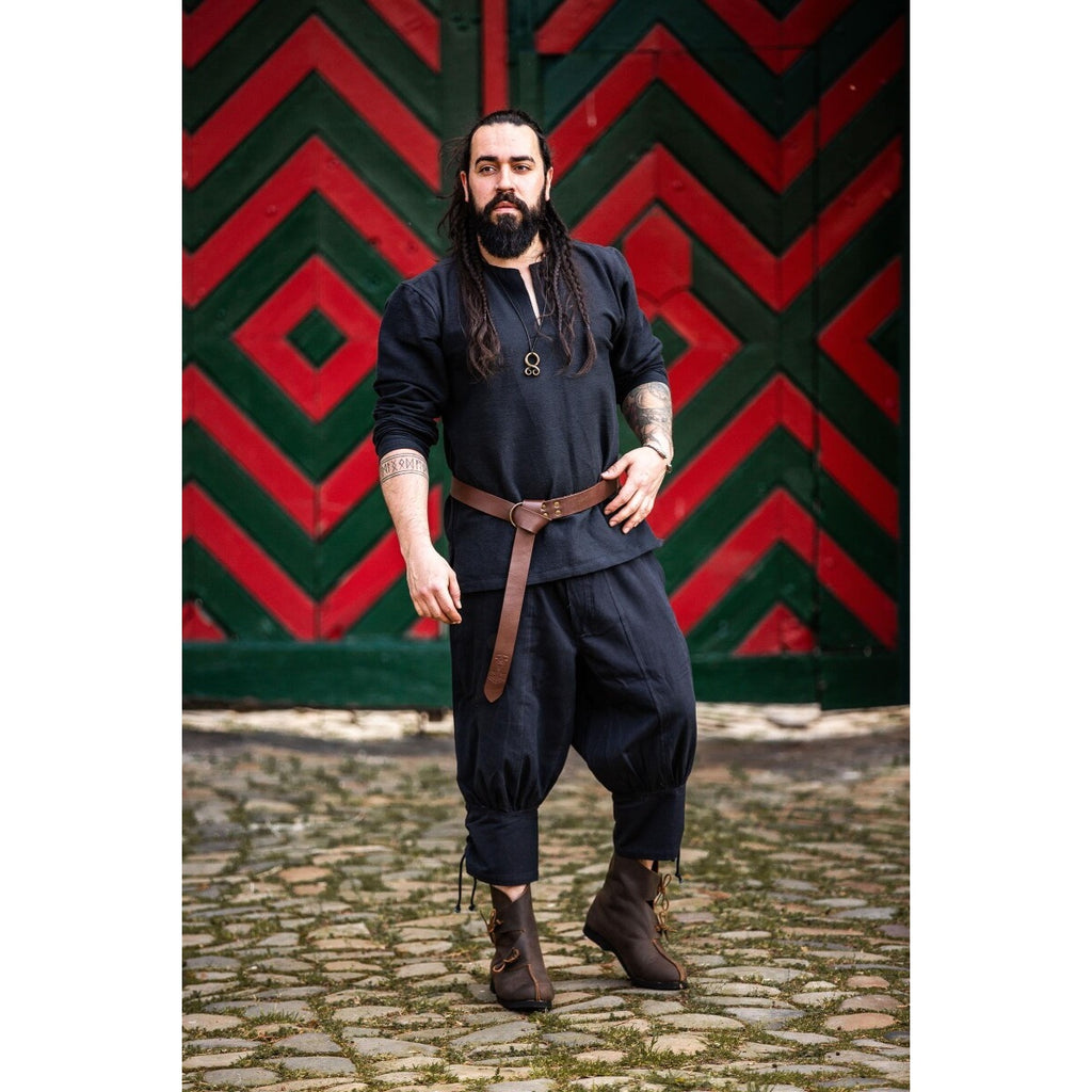 Image produit Pantalon médiéval court Laurence avec laçage de bas de jambe noir