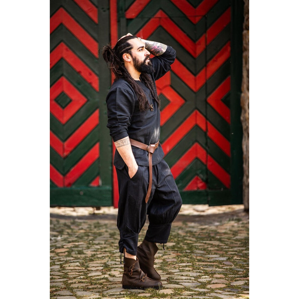 Image produit Pantalon médiéval court Laurence avec laçage de bas de jambe noir