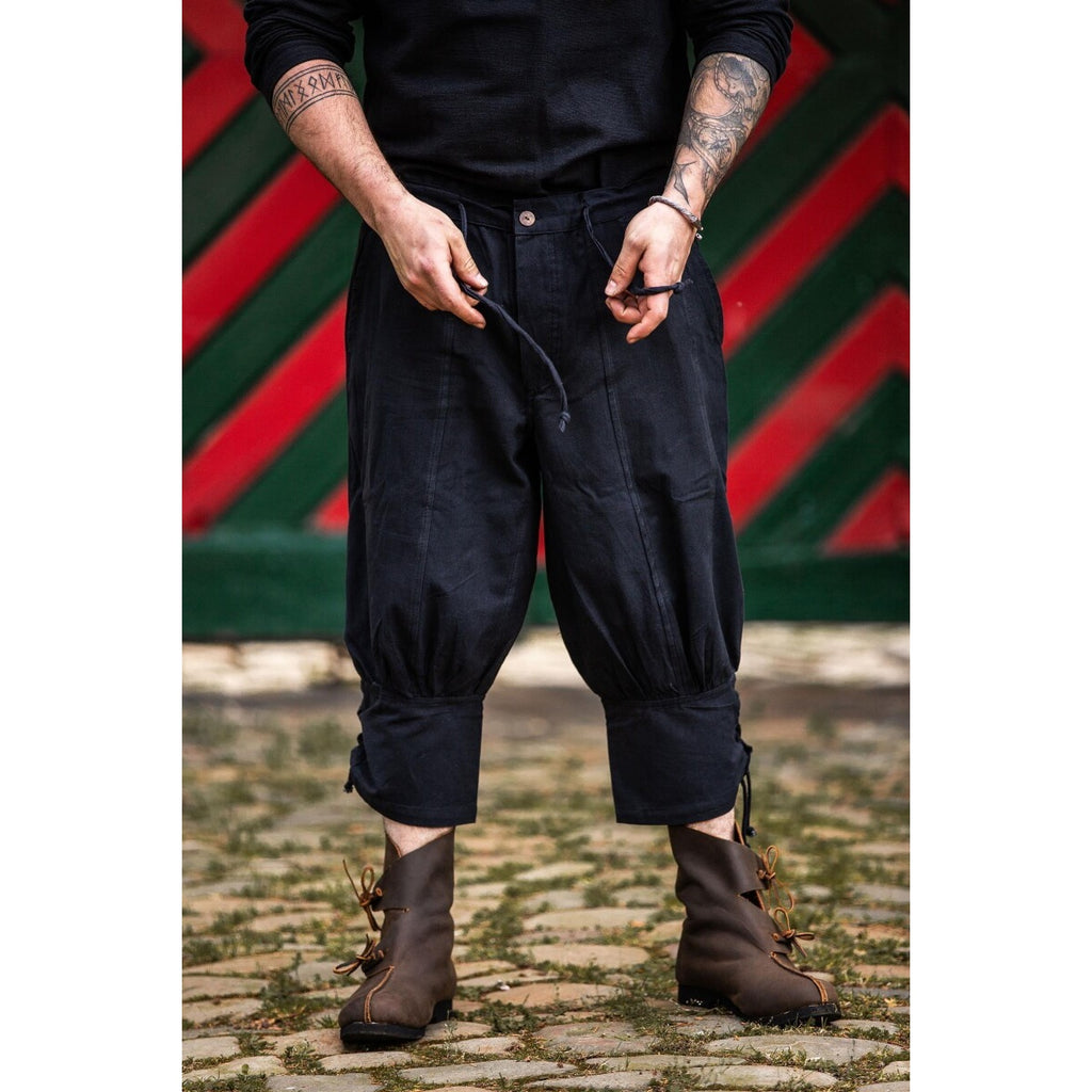 Image produit Pantalon médiéval court Laurence avec laçage de bas de jambe noir