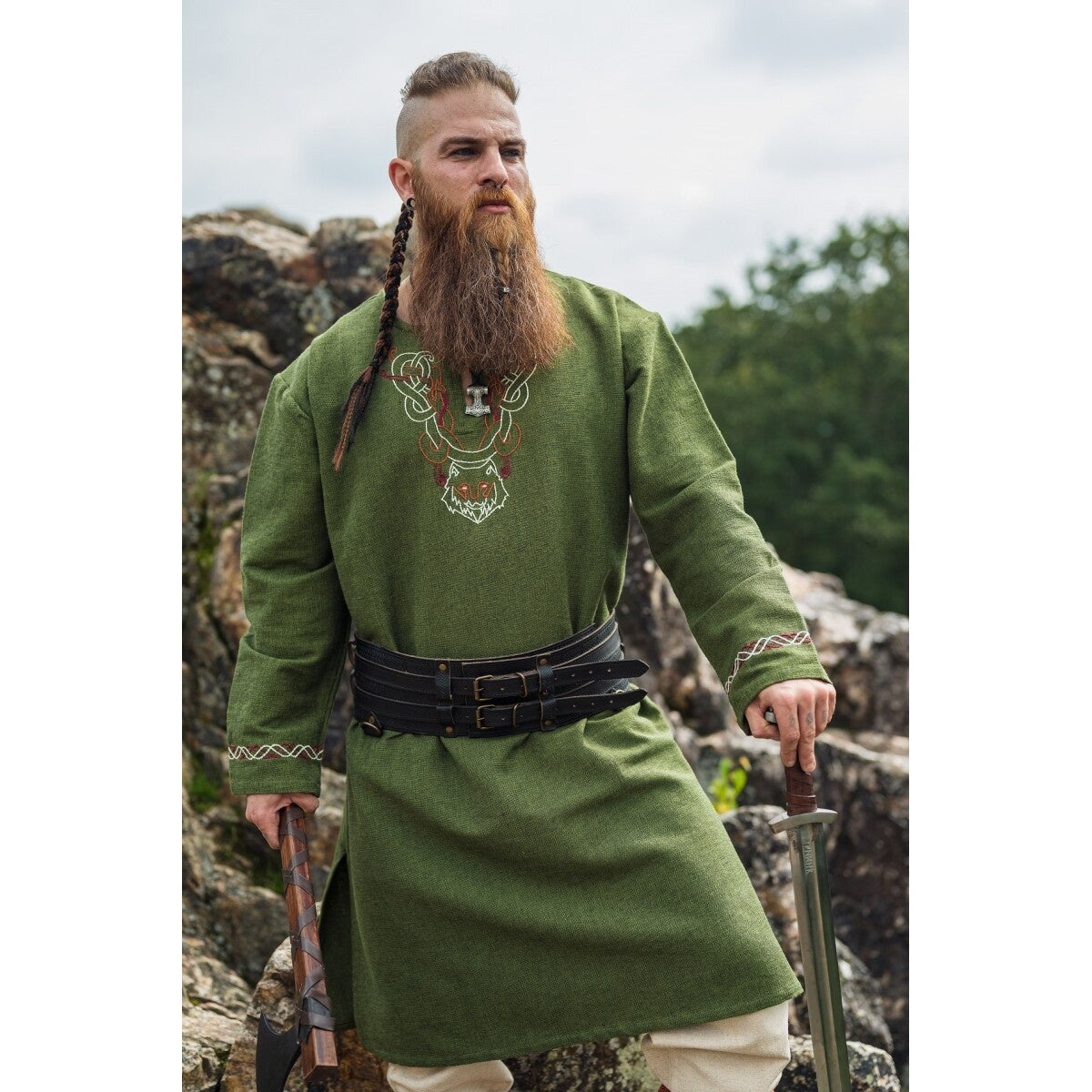 Image produit Tunique viking médiévale Freki vert olive
