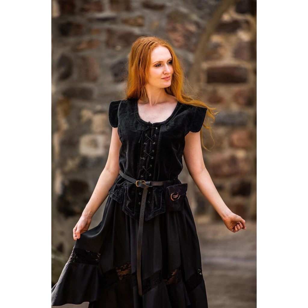 Image produit Gilet corset médiéval en velours Adrienne noir